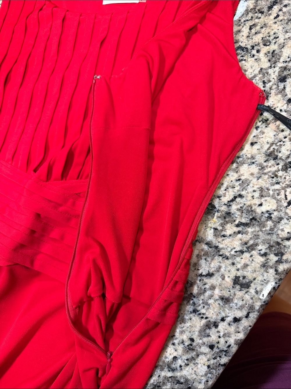 Calvin Klein Red Pleated Bodice Crisscross Waist Midi Dress - Picture 8 of 8